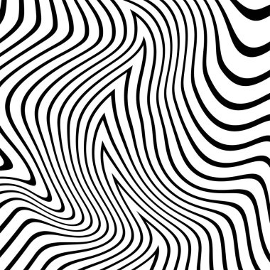 Dalgalı çizgilerin ya da siyah beyaz çizgilerin soyut desenleri. Vektör bükülmüş çizgiler. Modern moda soyut desen 