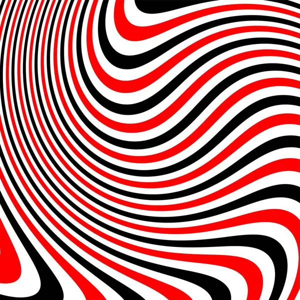 Dalgalı çizgilerin soyut deseni ya da siyah, kırmızı ve beyaz çizgilerin arka planı. Vektör bükülmüş çizgiler. Modern moda soyut desen 