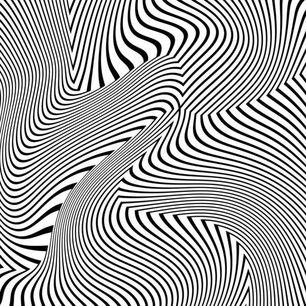 Abstract pattern of wavy stripes or rippled 3D relief black and white lines background. Vector twisted curved stripe modern trendy.3D visual effect, illusion of movement, curvature. Pop art design.Abstract Black and White Geometric.