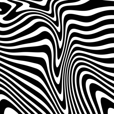 Dalgalı çizgilerin ya da siyah beyaz çizgilerin soyut desenleri. Vektör bükülmüş çizgiler. Modern moda soyut desen 