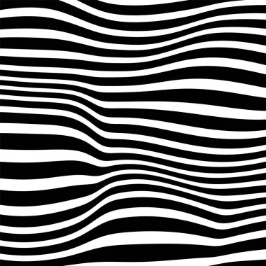 Dalgalı çizgilerin ya da siyah beyaz çizgilerin soyut desenleri. Vektör bükülmüş çizgiler. Modern moda soyut desen 