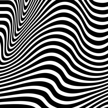 Dalgalı çizgilerin ya da siyah beyaz çizgilerin soyut desenleri. Vektör bükülmüş çizgiler. Modern moda soyut desen 