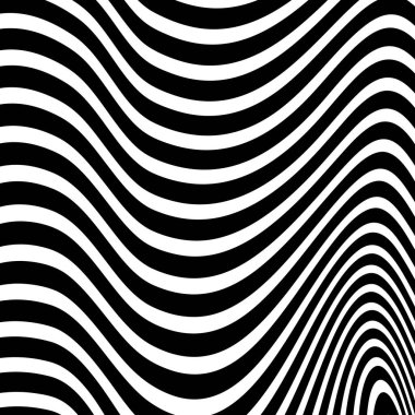 Dalgalı çizgilerin ya da siyah beyaz çizgilerin soyut desenleri. Vektör bükülmüş çizgiler. Modern moda soyut desen 