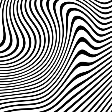 Dalgalı çizgilerin ya da siyah beyaz çizgilerin soyut desenleri. Vektör bükülmüş çizgiler. Modern moda soyut desen 