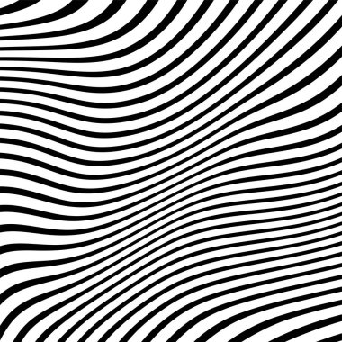 Dalgalı çizgilerin ya da siyah beyaz çizgilerin soyut desenleri. Vektör bükülmüş çizgiler. Modern moda soyut desen 