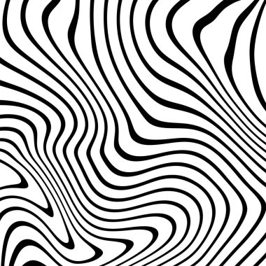 Dalgalı çizgilerin ya da siyah beyaz çizgilerin soyut desenleri. Vektör bükülmüş çizgiler. Modern moda soyut desen 