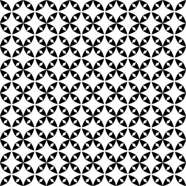 Çeşitli şekillere sahip kusursuz desen, siyah ve beyaz arkaplan
