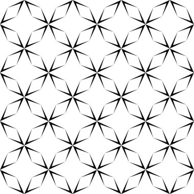 Geometrik süslemeli soyut, dikişsiz desen, vektör çizimi. Soyut, kusursuz desen. Modern stil dokusu. Tek renkli geometrik desen. İnce kıvrımlı ağ örgüsü. Basit geometrik desen çizgileri. Örnekler Memphis desenlerini gösteriyor.