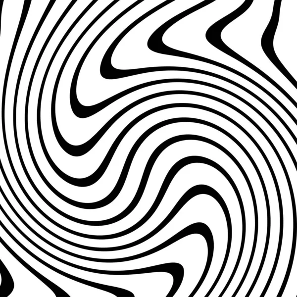 Abstract pattern of wavy stripes or rippled 3D relief black and white lines background. Vector twisted curved stripe modern trendy.3D visual effect, illusion of movement, curvature. Pop art design.Abstract illustration of a black stripe pattern.