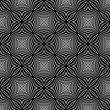 Dalgalı çizgilerin ya da siyah beyaz çizgilerin soyut desenleri. Vektör bükülmüş çizgiler. Modern moda soyut desen 