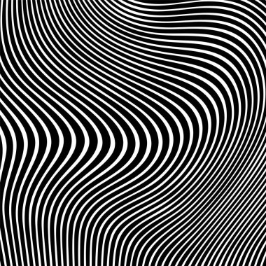 Dalgalı çizgilerin ya da siyah beyaz çizgilerin soyut desenleri. Vektör bükülmüş çizgiler. Modern moda soyut desen 