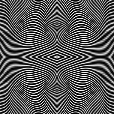 Dalgalı çizgilerin ya da siyah beyaz çizgilerin soyut desenleri. Vektör bükülmüş çizgiler. Modern moda soyut desen 