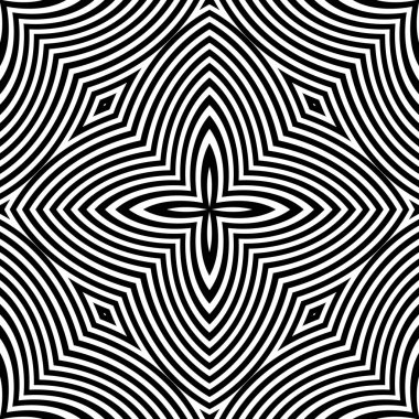 Dalgalı çizgilerin ya da siyah beyaz çizgilerin soyut desenleri. Vektör bükülmüş çizgiler. Modern moda soyut desen 