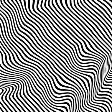 Dalgalı çizgilerin ya da siyah beyaz çizgilerin soyut desenleri. Vektör bükülmüş çizgiler. Modern moda soyut desen 