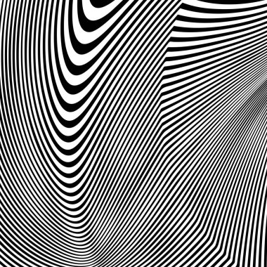 Dalgalı çizgilerin ya da siyah beyaz çizgilerin soyut desenleri. Vektör bükülmüş çizgiler. Modern moda soyut desen 