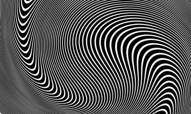 Dalgalı çizgilerin ya da siyah beyaz çizgilerin soyut desenleri. Vektör bükülmüş çizgiler. Modern moda soyut desen 