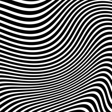 Dalga çizgileri. Dalgalı desenler, kıvrımlı çizgiler. Optik sanat geçmişi. Siyah beyaz dizayn et. Psikedelik çizgili dijital resim