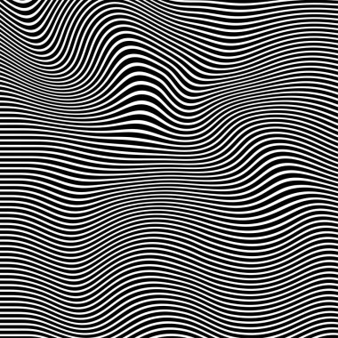Dalga çizgileri. Dalgalı desenler, kıvrımlı çizgiler. Optik sanat geçmişi. Siyah beyaz dizayn et. Psikedelik çizgili dijital resim