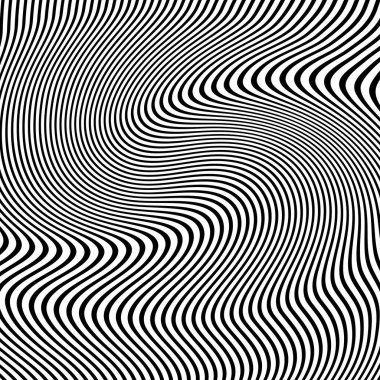 Dalga çizgileri. Dalgalı desenler, kıvrımlı çizgiler. Optik sanat geçmişi. Siyah beyaz dizayn et. Psikedelik çizgili dijital resim