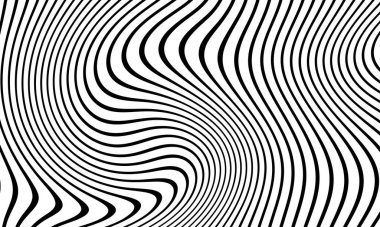 Dalga çizgileri. Dalgalı desenler, kıvrımlı çizgiler. Optik sanat geçmişi. Siyah beyaz dizayn et. Psikedelik çizgili dijital resim