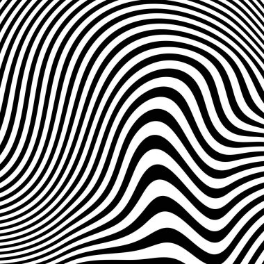 Dalga çizgileri. Dalgalı desenler, kıvrımlı çizgiler. Optik sanat geçmişi. Siyah beyaz dizayn et. Psikedelik çizgili dijital resim