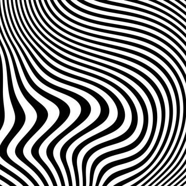 Dalgalı çizgilerin ya da siyah beyaz çizgilerin soyut desenleri. Vektör bükülmüş çizgiler. Modern moda soyut desen 