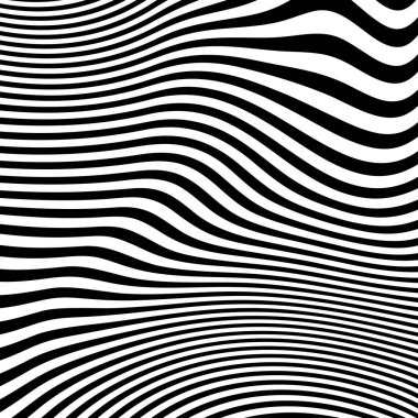 Dalgalı çizgilerin ya da siyah beyaz çizgilerin soyut desenleri. Vektör bükülmüş çizgiler. Modern moda soyut desen 
