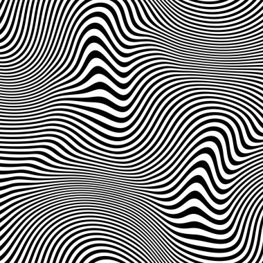 Dalgalı çizgilerin ya da siyah beyaz çizgilerin soyut desenleri. Vektör bükülmüş çizgiler. Modern moda soyut desen 