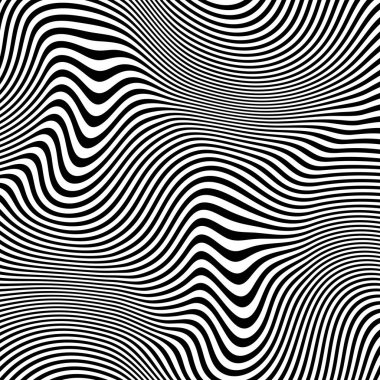 Dalgalı çizgilerin ya da siyah beyaz çizgilerin soyut desenleri. Vektör bükülmüş çizgiler. Modern moda soyut desen 