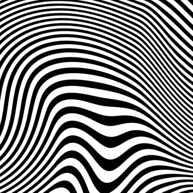 Dalgalı çizgilerin ya da siyah beyaz çizgilerin soyut desenleri. Vektör bükülmüş çizgiler. Modern moda soyut desen 