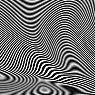 Dalgalı çizgilerin ya da siyah beyaz çizgilerin soyut desenleri. Vektör bükülmüş çizgiler. Modern moda soyut desen 