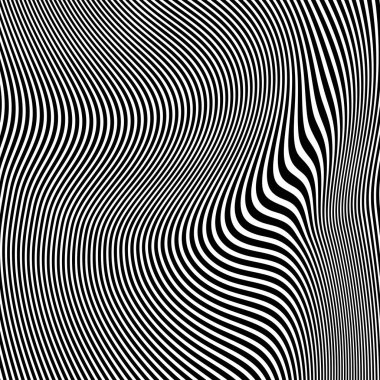 Dalgalı çizgilerin ya da siyah beyaz çizgilerin soyut desenleri. Vektör bükülmüş çizgiler. Modern moda soyut desen 