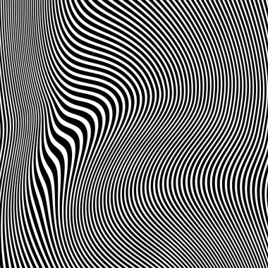 Dalgalı çizgilerin ya da siyah beyaz çizgilerin soyut desenleri. Vektör bükülmüş çizgiler. Modern moda soyut desen 