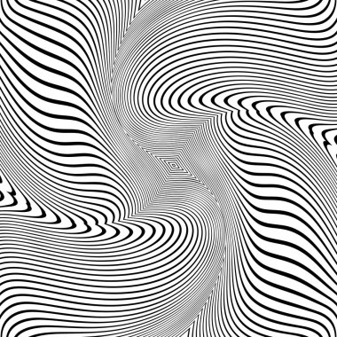 Dalgalı çizgilerin ya da siyah beyaz çizgilerin soyut desenleri. Vektör bükülmüş çizgiler. Modern moda soyut desen 