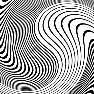 Dalgalı çizgilerin ya da siyah beyaz çizgilerin soyut desenleri. Vektör bükülmüş çizgiler. Modern moda soyut desen 