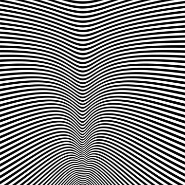 Dalgalı çizgilerin ya da siyah beyaz çizgilerin soyut desenleri. Vektör bükülmüş çizgiler. Modern moda soyut desen 