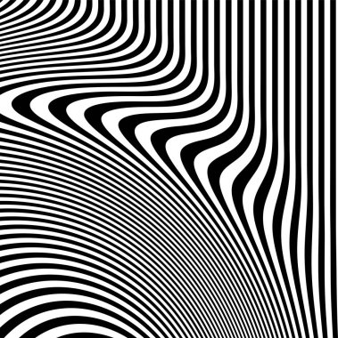 Dalgalı çizgilerin ya da siyah beyaz çizgilerin soyut desenleri. Vektör bükülmüş çizgiler. Modern moda soyut desen 