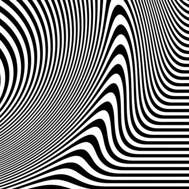 Dalgalı çizgilerin ya da siyah beyaz çizgilerin soyut desenleri. Vektör bükülmüş çizgiler. Modern moda soyut desen 
