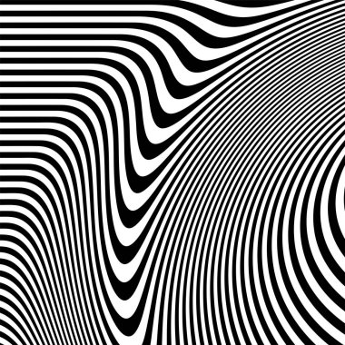 Dalgalı çizgilerin ya da siyah beyaz çizgilerin soyut desenleri. Vektör bükülmüş çizgiler. Modern moda soyut desen 