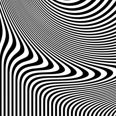 Dalgalı çizgilerin ya da siyah beyaz çizgilerin soyut desenleri. Vektör bükülmüş çizgiler. Modern moda soyut desen 