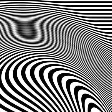 Dalgalı çizgilerin ya da siyah beyaz çizgilerin soyut desenleri. Vektör bükülmüş çizgiler. Modern moda soyut desen 