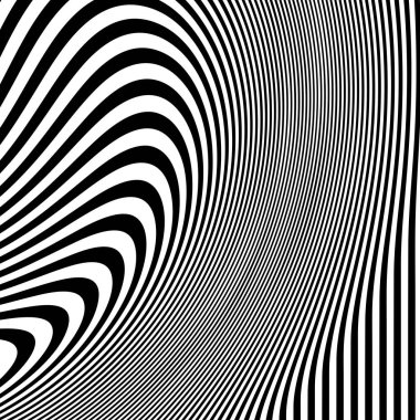 Dalgalı çizgilerin ya da siyah beyaz çizgilerin soyut desenleri. Vektör bükülmüş çizgiler. Modern moda soyut desen 