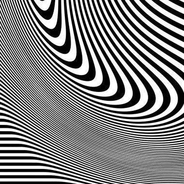 Dalgalı çizgilerin ya da siyah beyaz çizgilerin soyut desenleri. Vektör bükülmüş çizgiler. Modern moda soyut desen 
