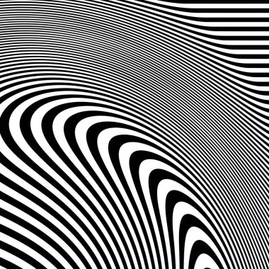 Dalgalı çizgilerin ya da siyah beyaz çizgilerin soyut desenleri. Vektör bükülmüş çizgiler. Modern moda soyut desen 