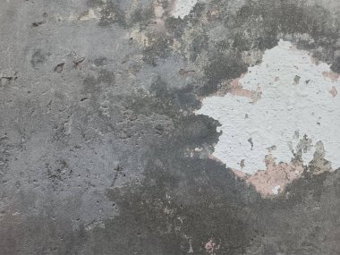 Nötr ton sıva kabuğu duvar dokusu arka planı. Yıpranmış, yıpranmış, sorunlu, dikişsiz desen. Eski gri bir duvarda boya soyuluyor. Arkaplan ve duvar kağıdı için soyuluyor..