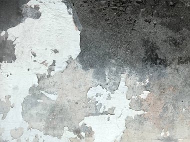 Derisi soyulmuş kirli ve pürüzlü duvar arkaplanı grunge arka plan ya da dokular. Eski beyaz beton duvar, boya dokusu ve arka plan dikişleri. Çatlak doku tozu, antika dokuyu kaplıyor. Duvar kağıdı sesi retro.