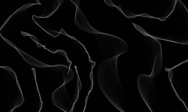 Tütsü dumanı lekeli soyut zemin. Siyah arkaplan üzerinde şeffaf dumanlı tütsü kokusu ve aromatik renkli tütsü. Taranmış Soyut Arkaplan. Fırça darbeli resim.