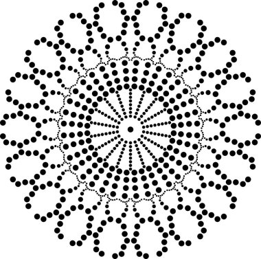 Mandala modern, güzel, yaratıcı, soyut, dairesel dairesel desenler. Noktalar, soyut arkaplan dizaynı. Güzel, soyut desen, beyaz bir arkaplan üzerinde siyah daireler şeklinde mandala. Vektör, çiçek, çiçek, desenli.