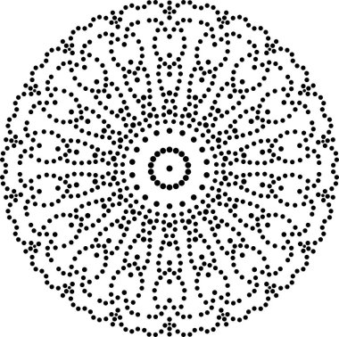 Mandala modern, güzel, yaratıcı, soyut, dairesel dairesel desenler. Noktalar, soyut arkaplan dizaynı. Güzel, soyut desen, beyaz bir arkaplan üzerinde siyah daireler şeklinde mandala. Vektör, çiçek, çiçek, desenli.