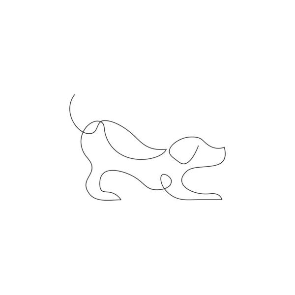 Lekfull Hund Kontinuerlig Linje Konst Ritning Stil Valpen Spelar Minimalistisk — Stock vektor